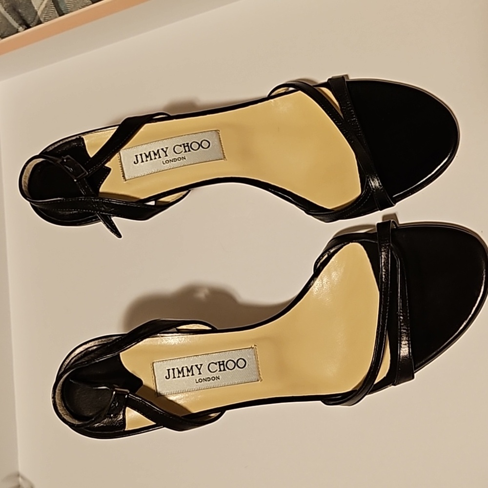 Jimmy Choo Black Patent Leather Strappy Heels